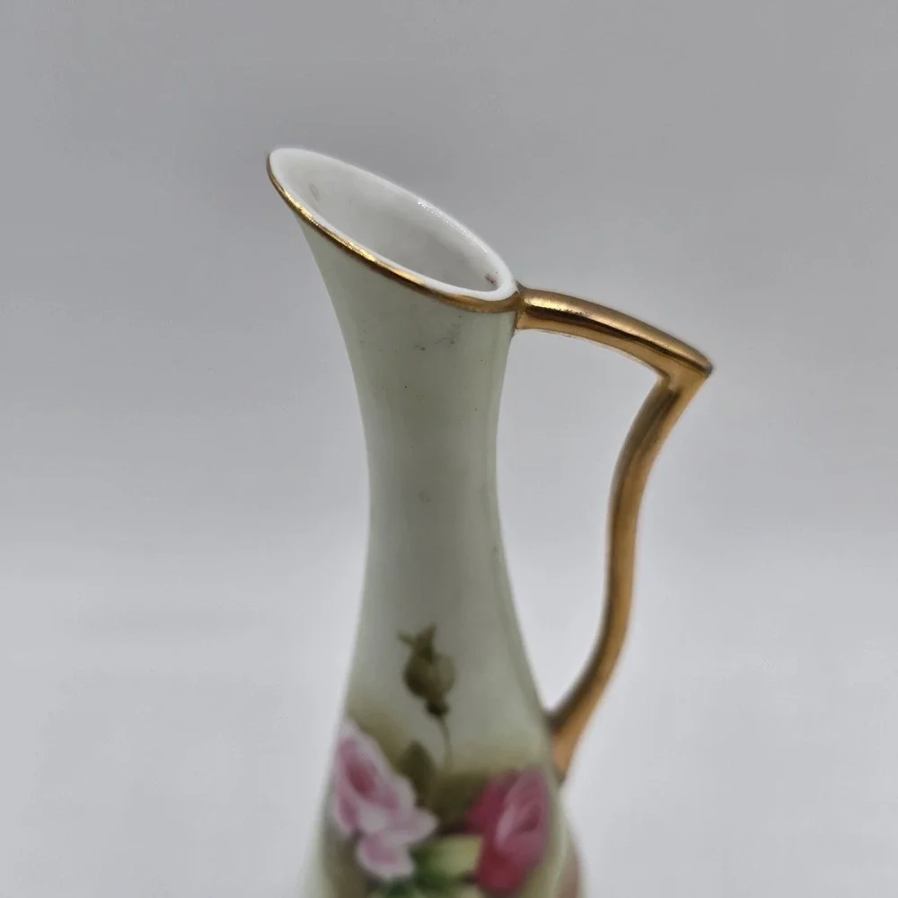 Vintage Handpainted Lefton Heritage Floral Rose Bud Vase Miniature Pitcher 748